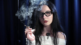 Smoking Seduction - Intriguing Lady in White. 2 Black Cigarette in a Row.