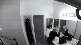 A platinum-blonde doll with ample boobies gives a POV suck