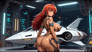 Girl bouncing ass in a spaceship hangar (Ai animation)