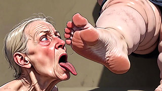 Old Granny Sucking Fat BBW Feet - Extremely Horny Foot Worship