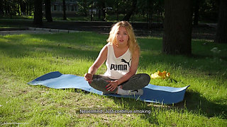 Sexy Russian Girl Smoking Cigarette Relaxed Outdoors