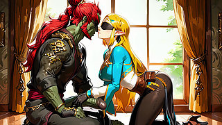Blindfolded surprise for the Princess Zelda - AI Generated Cartoon