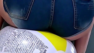 Beach Ball Pressure Play Barefoot Squeeze, Cameltoe & Thigh Crushing