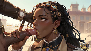 Ebony Queen Seduces with Desert Oral, Steampunk Sex.