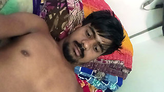 The man is masturbating at home