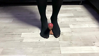 Sexy Dominatrix in Nylon Pantyhose Is Trampling Your Cock