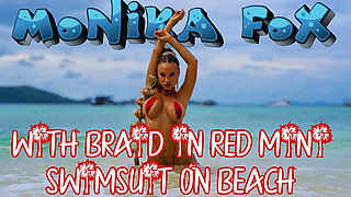 Hot Monika Fox with Braid in Red Mini Swimsuit on Beach!