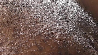 Beautiful Black Hairy Pussy Covered with Thick Cum