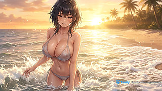 Beautiful Girl on the Beach at Sunset - Provocative Scene