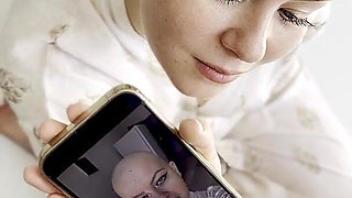 Cumtribute Bald Girl Cleanup Her Phone After
