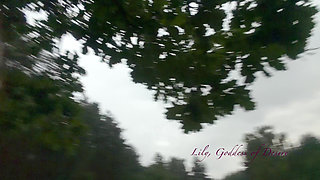 Teen Shows Tits and Asshole During a Storm in the Forest