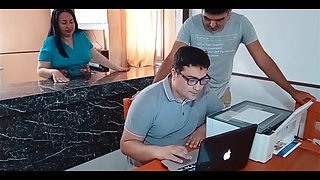 My Cuckold Husband Works While My Stepson Fucks Me in the Kitchen No