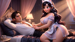Obedient Maid Pleases Her Young Master (AI generated))
