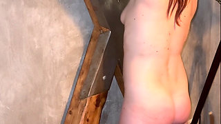 Fixated to cross for fan to amuse caning ass, crop spanking, flogging
