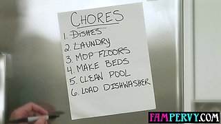 Big-breasted stepmom motivates stepson with intercourse