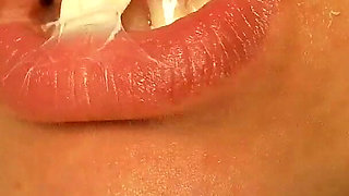 Stepsister Chews Gum and Blows Bubble Gum and Shows Her Big Tits While Playing with Her Gum and Big Tits