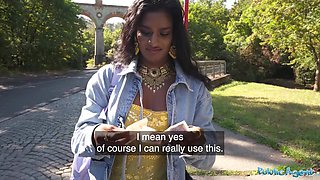 Desi slut loves to fuck white dude for cash in public