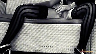 His Deeply Rooted Foot Fetish Made Him Cummed Under Her Beautiful Feet Clad in Stockings