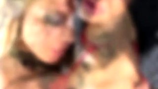 StrapOn Lesbian with big boobs fucks her blonde sexy GF