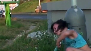 I hunt my cunt - 18yo girl Misha Dull wanks next to a highway