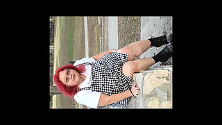 Hog warts Jumper and crazy spike boots in a local park flashing