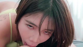 Chinese babe doing what she does best with his dick