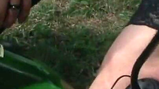 Dominates humiliates chaining in the farm