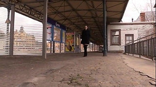 Short Blowjob with Hot Nylons in the Train Station