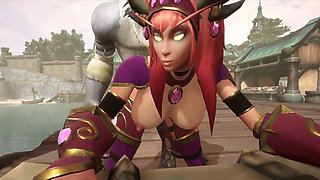 A day at the Harbor with redhead elf and werewolf : Warcraft parody