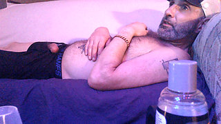 Mature Hairy Italian Man ejaculates sperm on the couch