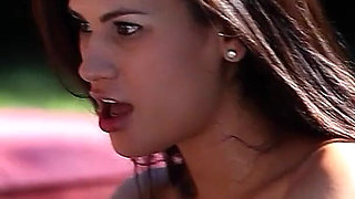 Skinny teen with hairy pussy brought to orgasm by step sister on vacation