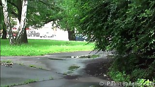 Jizz on tall hot girl face in public street xxx risky group fuck three-way orgy