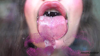 Melting Purple Metal Lips: Shiny Kisses & Messy Spit Play