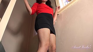 Kitty Upskirt Fishnet Teases, Strips, Masturbates