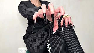 Black Long Nails, Sharp Claws, Long Finger Sucking and Hands Worship