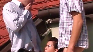 Blonde Bisexual Threesome Sucking Cocks Wildly