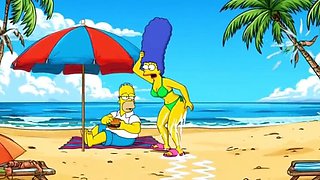 Beach Bitch 2: Marge Simpson Cartoon Parody Filled with Cum