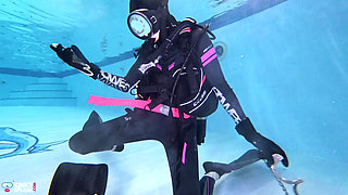 Underwater Scuba Slave Training - Dominated in Chains & Wetsuit Edging