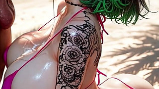 Busty Japanese MILF Gets Fucked in Her Ass and Pussy by Huge Cock on the Beach