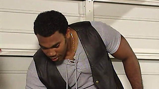 Threesome in the Car Garage with a Black Stud and Double Penetration