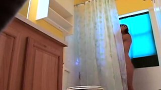 Stepdaughter 21 shaves pussy in shower (voyeur)