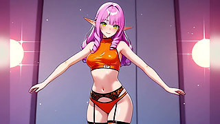 Pink Curly Elf Orange Bikini Neon Dance - Sexy AI Babes