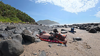 Whispers on a Wind-Kissed Shore Ebony Swan rides white dick...HARD