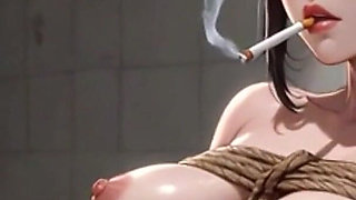 9 Months Pregnant in Bathroom Bondage Smoking & Drinking - Desperate for Creampie