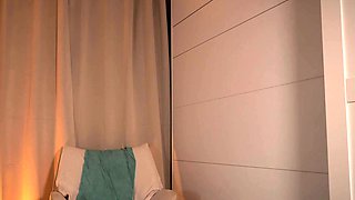 Pierced redhead babe Alex with glasses masturbates