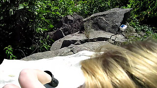Gorgeous Blonde Gets Nude Outdoors and Gives Handjob