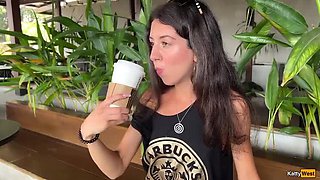 Blonde Babe Swallows Cum in Starbucks Bathroom - Public Toilet Blowjob & Coffee