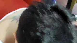 Quickie! Oral and jizz on her frankfurter! (and black denim)