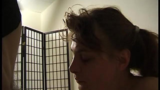 Brunette vixen gets banged and jizzed on belly in pov