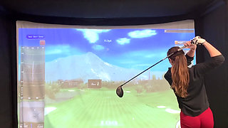 Trying to Golf in a Simulator with My Lush in! Trying Not to Cum While I Swing!